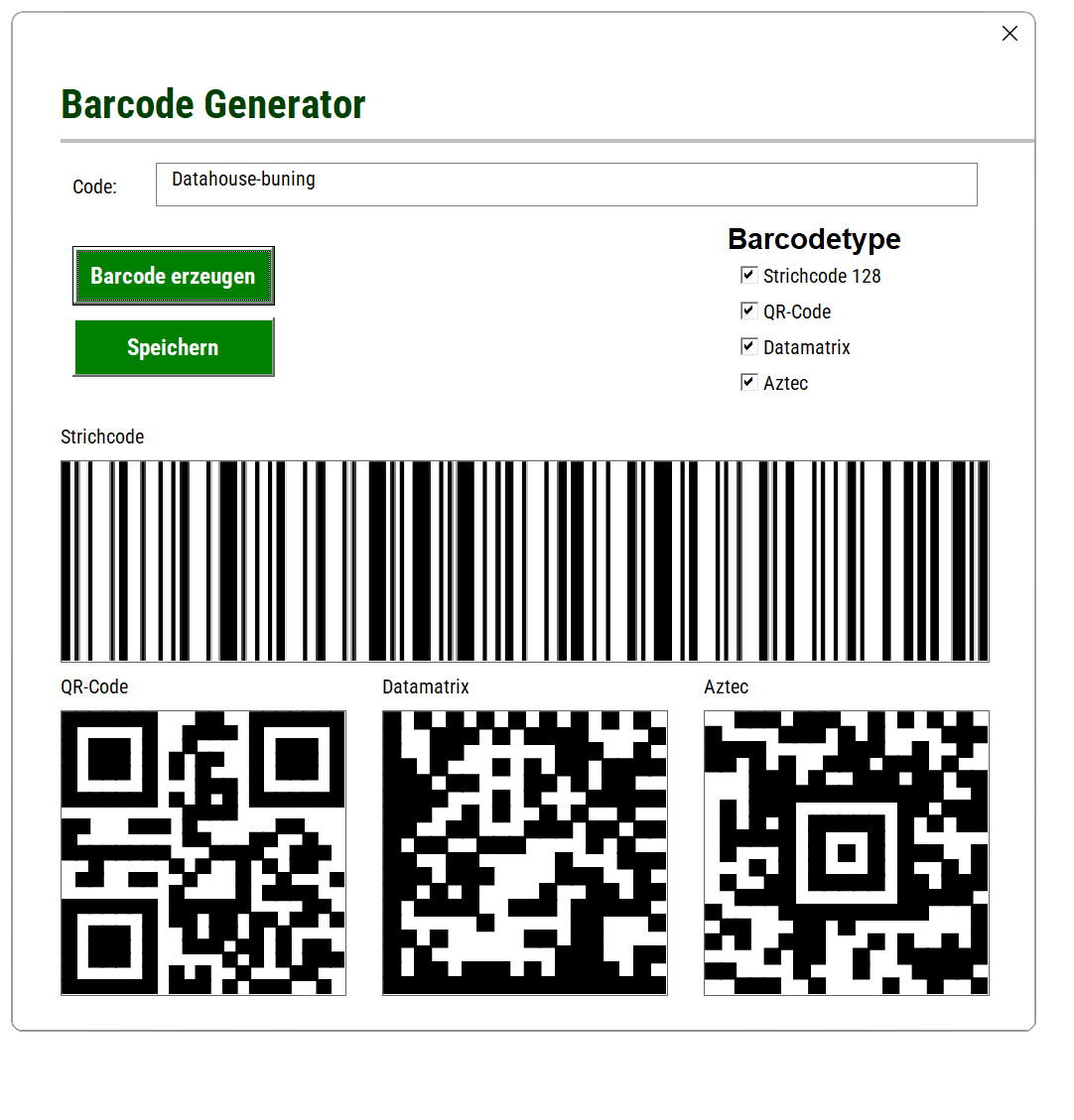 Oberfläche des entwickelten Barcode Generators